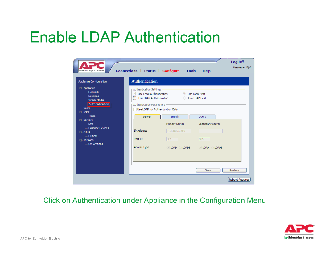 Schneider Electric AP561x manual Enable Ldap Authentication 