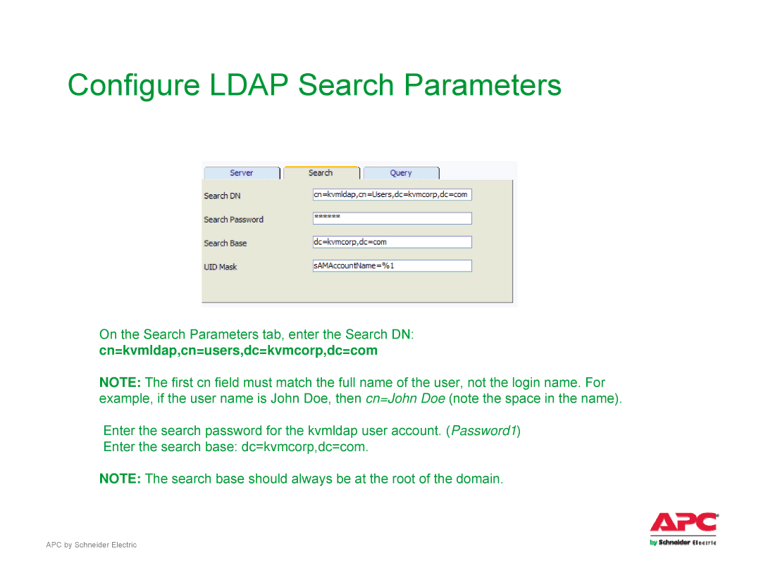 Schneider Electric AP561x manual Configure Ldap Search Parameters 