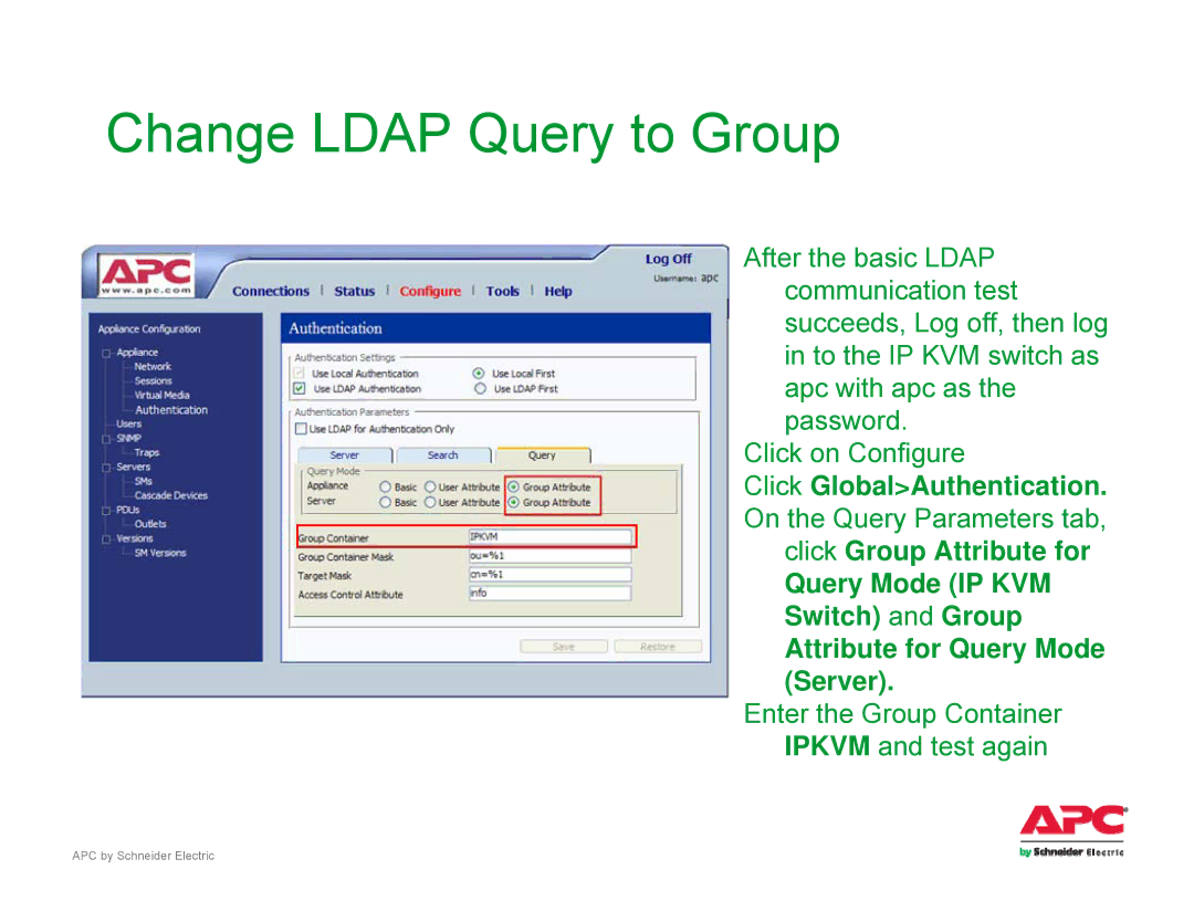 Schneider Electric AP561x manual Change Ldap Query to Group 