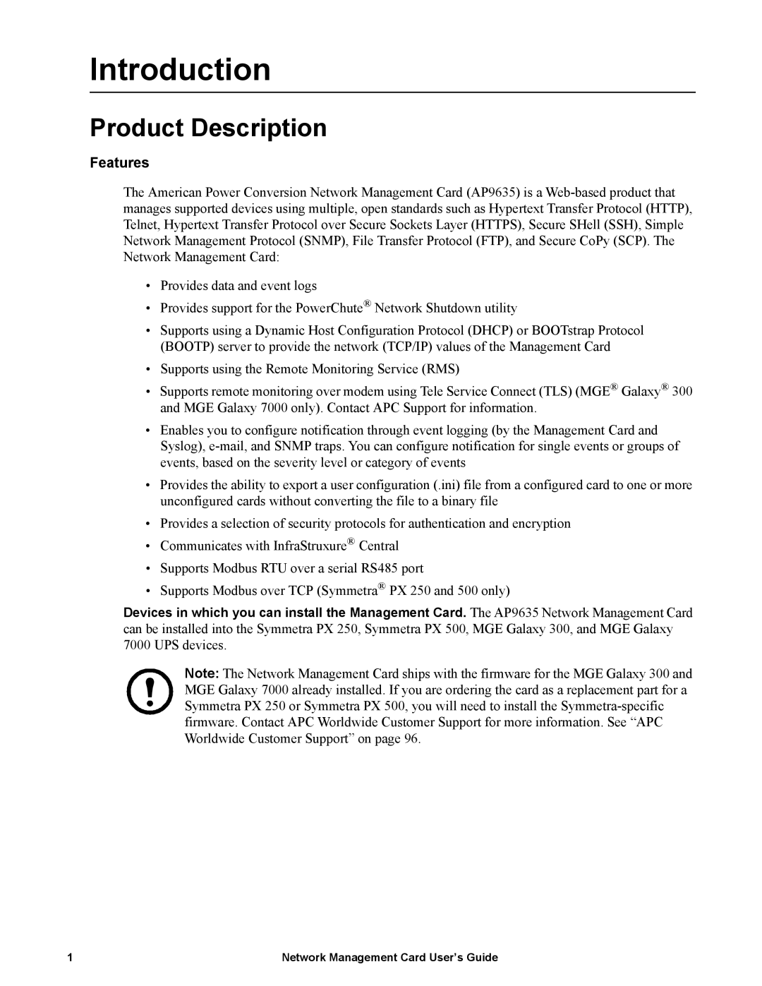 Schneider Electric AP9635 manual Introduction, Product Description, Features 