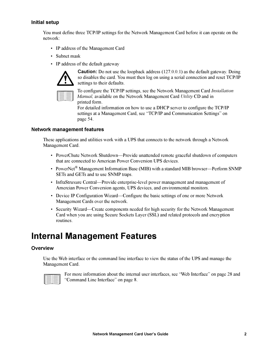 Schneider Electric AP9635 manual Internal Management Features, Initial setup, Network management features, Overview 