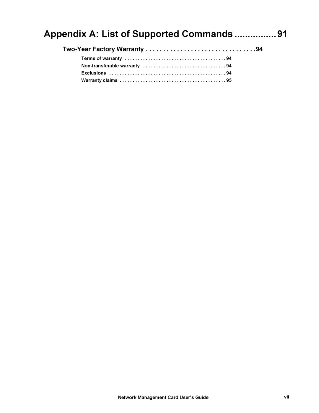 Schneider Electric AP9635 manual Appendix a List of Supported Commands 