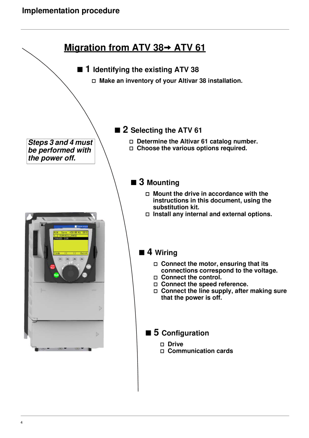 Schneider Electric ATV61 manual Migration from ATV 38V ATV 