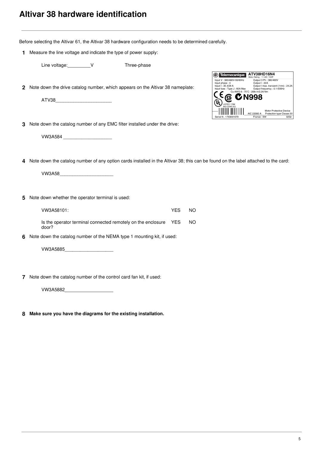 Schneider Electric ATV61 manual Altivar 38 hardware identification 