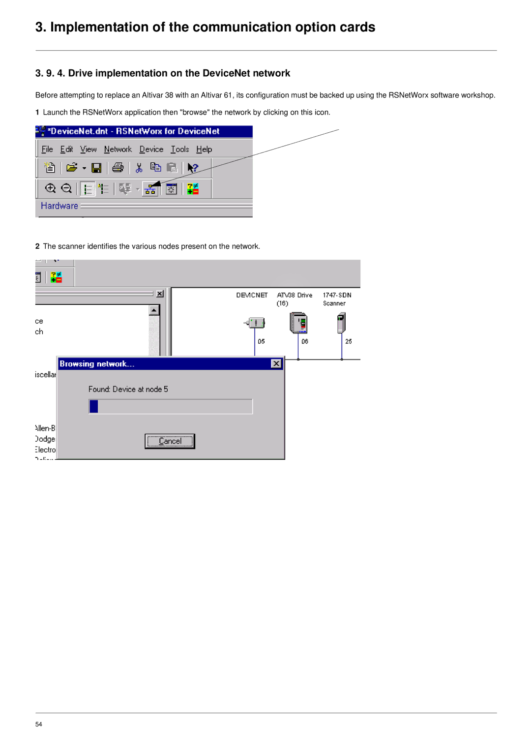 Schneider Electric ATV61 manual Drive implementation on the DeviceNet network 