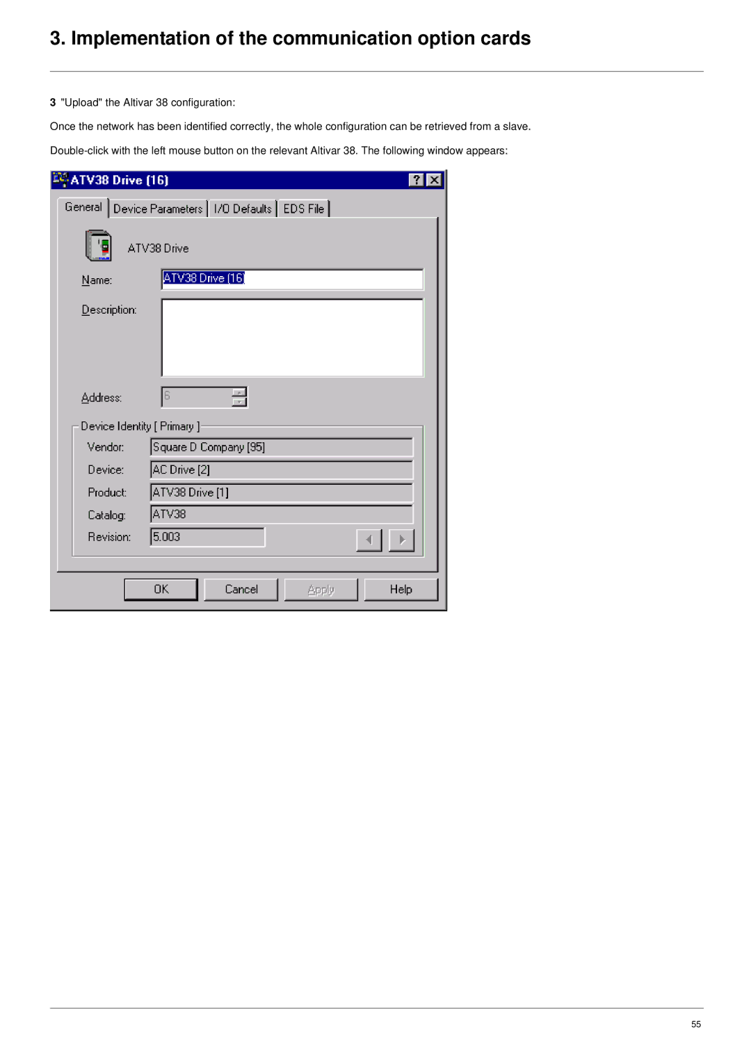 Schneider Electric ATV61 manual Implementation of the communication option cards 