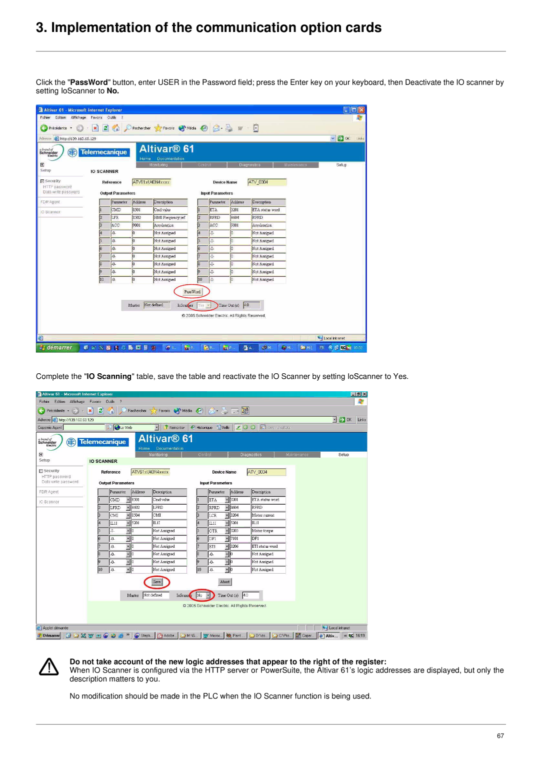 Schneider Electric ATV61 manual Implementation of the communication option cards 