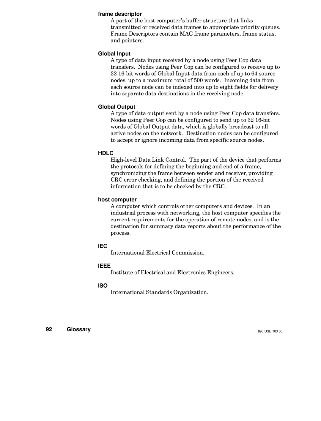 Schneider Electric BM85 manual Frame descriptor, Global Input, Global Output, Host computer 