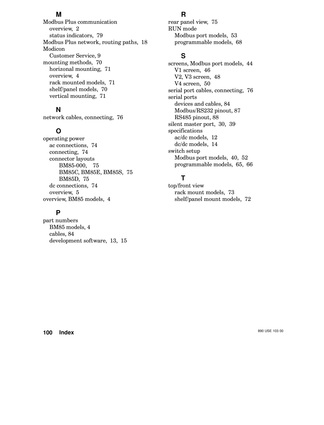 Schneider Electric BM85 manual Index 