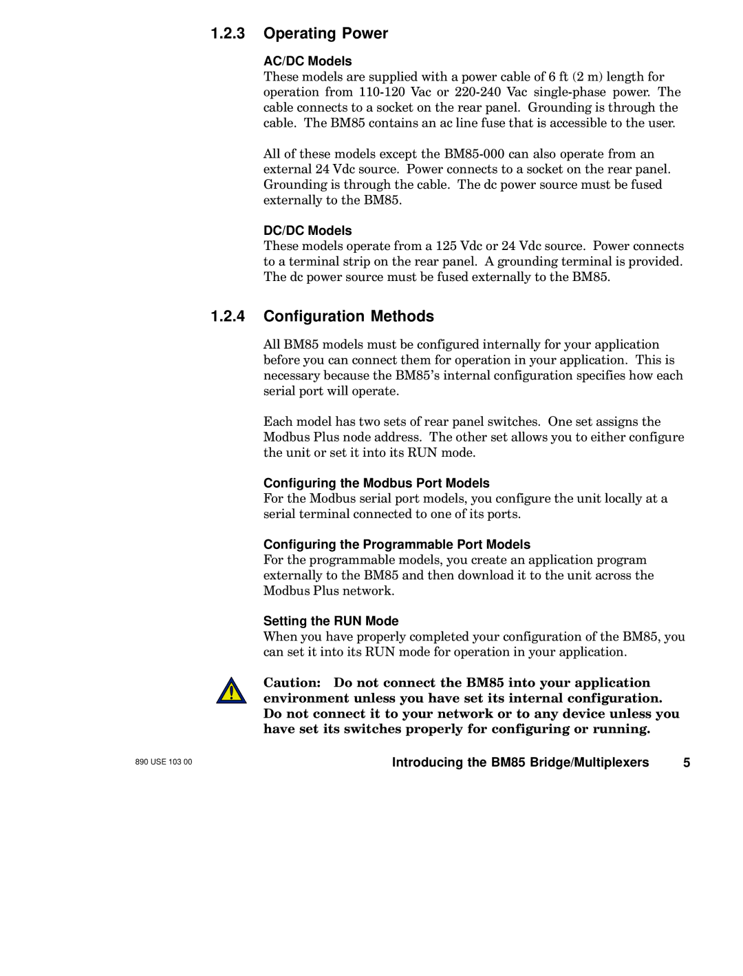 Schneider Electric BM85 manual Operating Power, Configuration Methods 