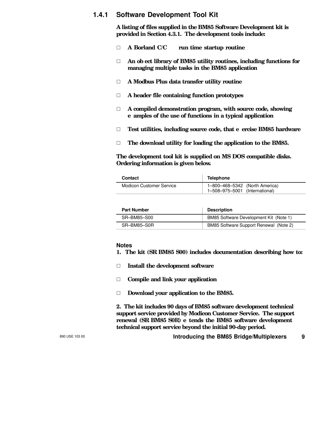 Schneider Electric BM85 manual Software Development Tool Kit, Contact Telephone, Part Number Description 