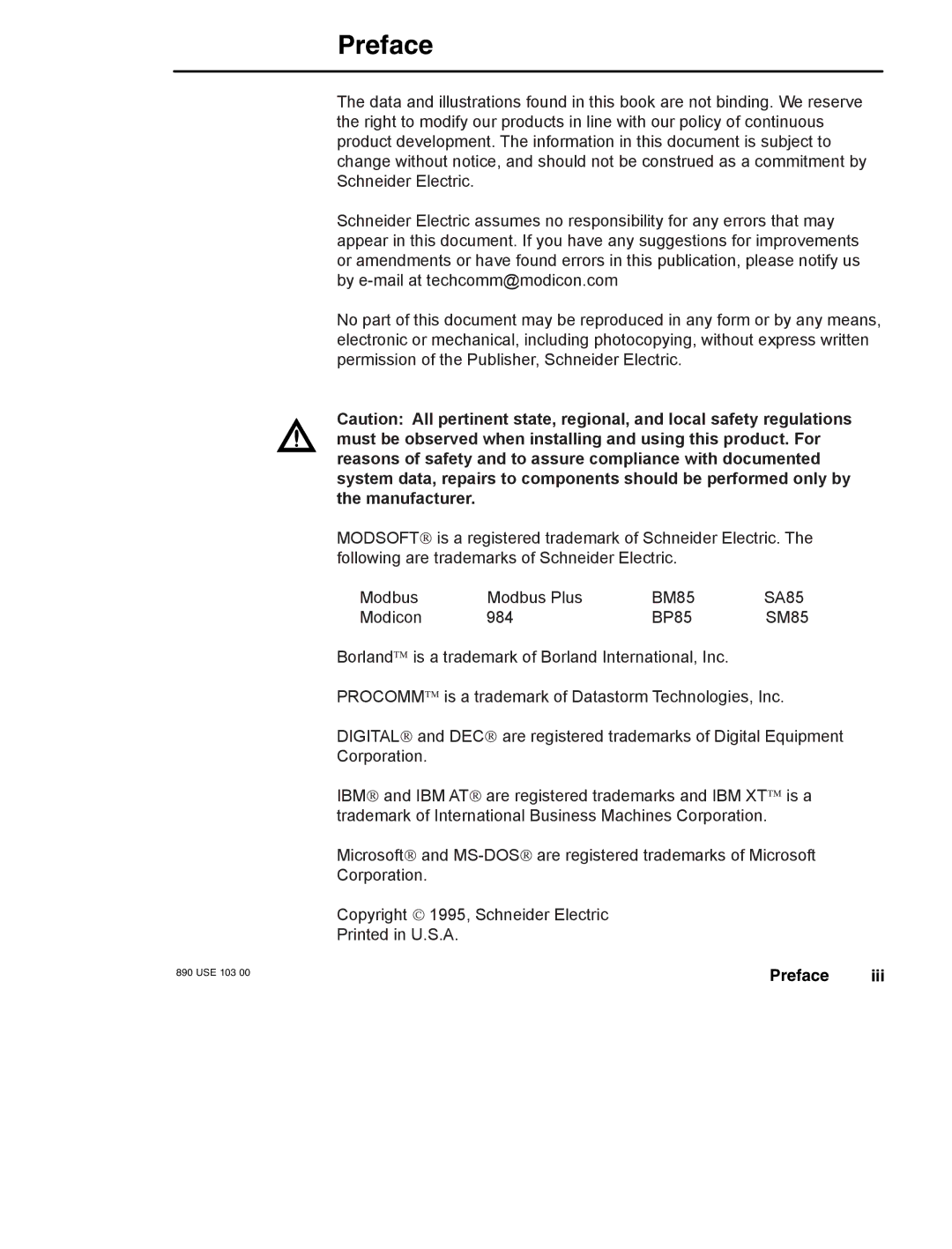 Schneider Electric BM85 manual Preface 