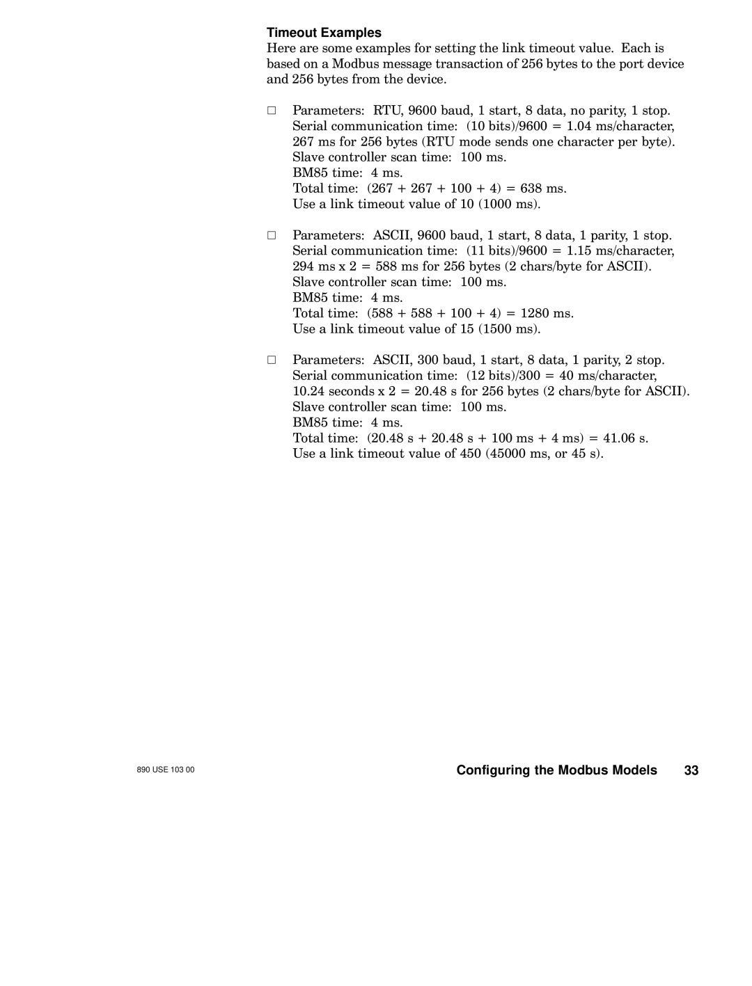 Schneider Electric BM85 manual Timeout Examples 