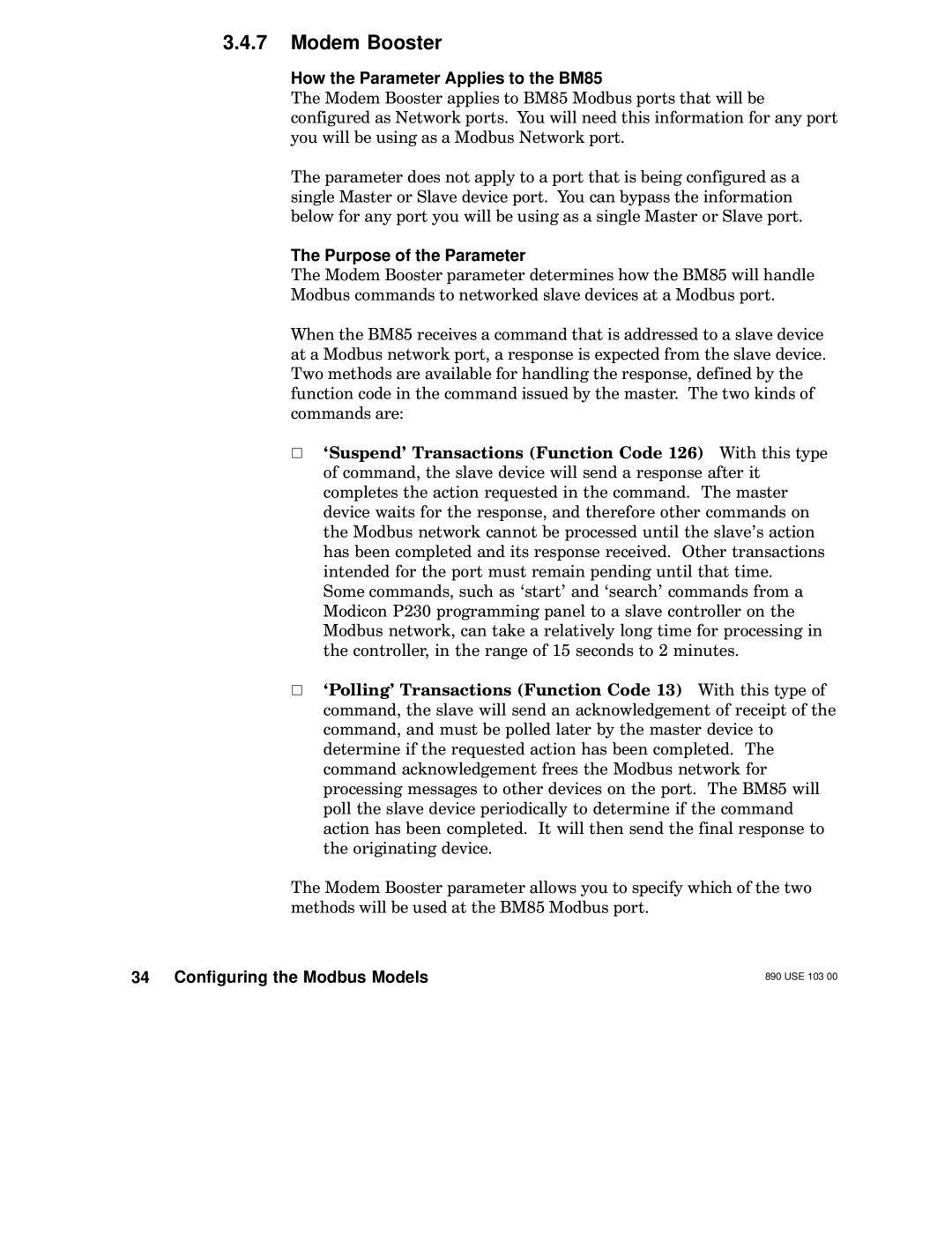 Schneider Electric manual Modem Booster, How the Parameter Applies to the BM85 