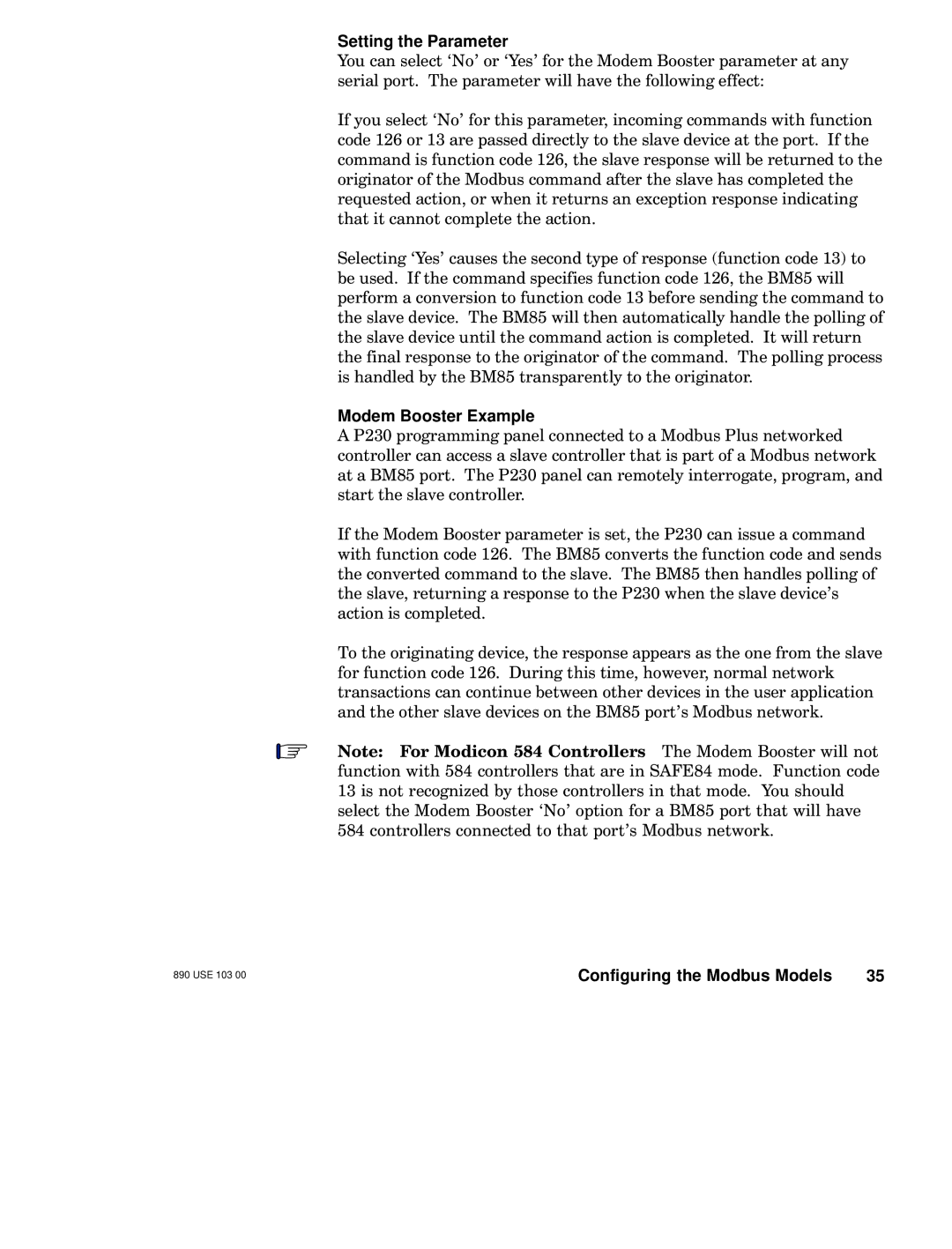 Schneider Electric BM85 manual Setting the Parameter, Modem Booster Example 