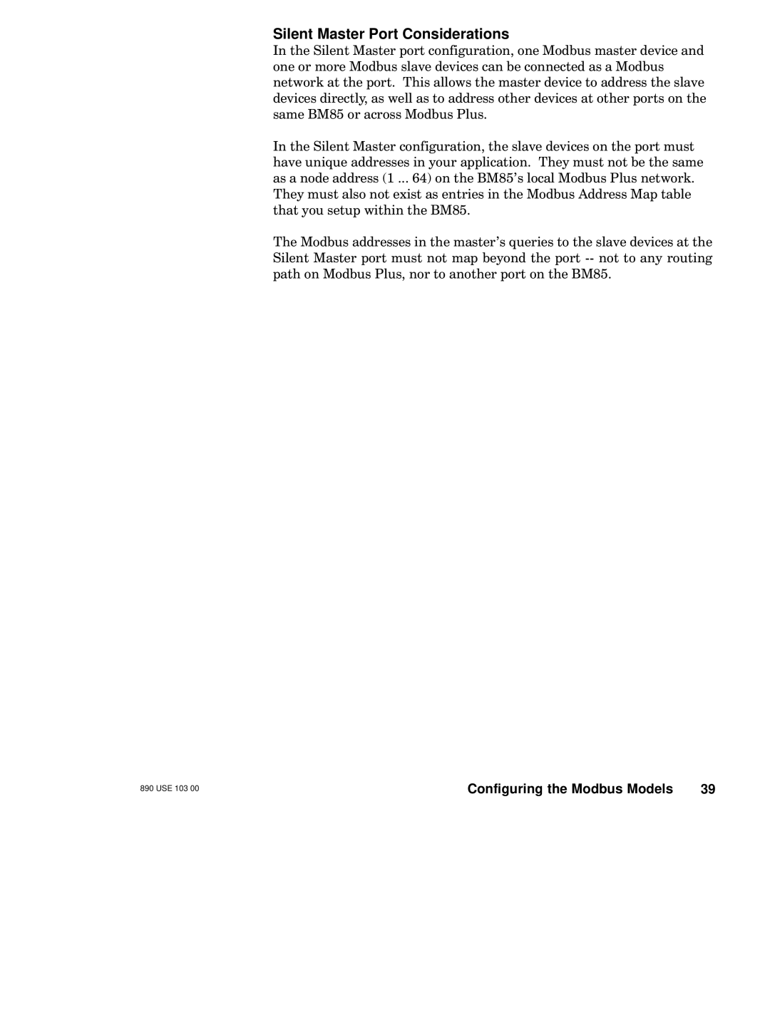 Schneider Electric BM85 manual Silent Master Port Considerations 