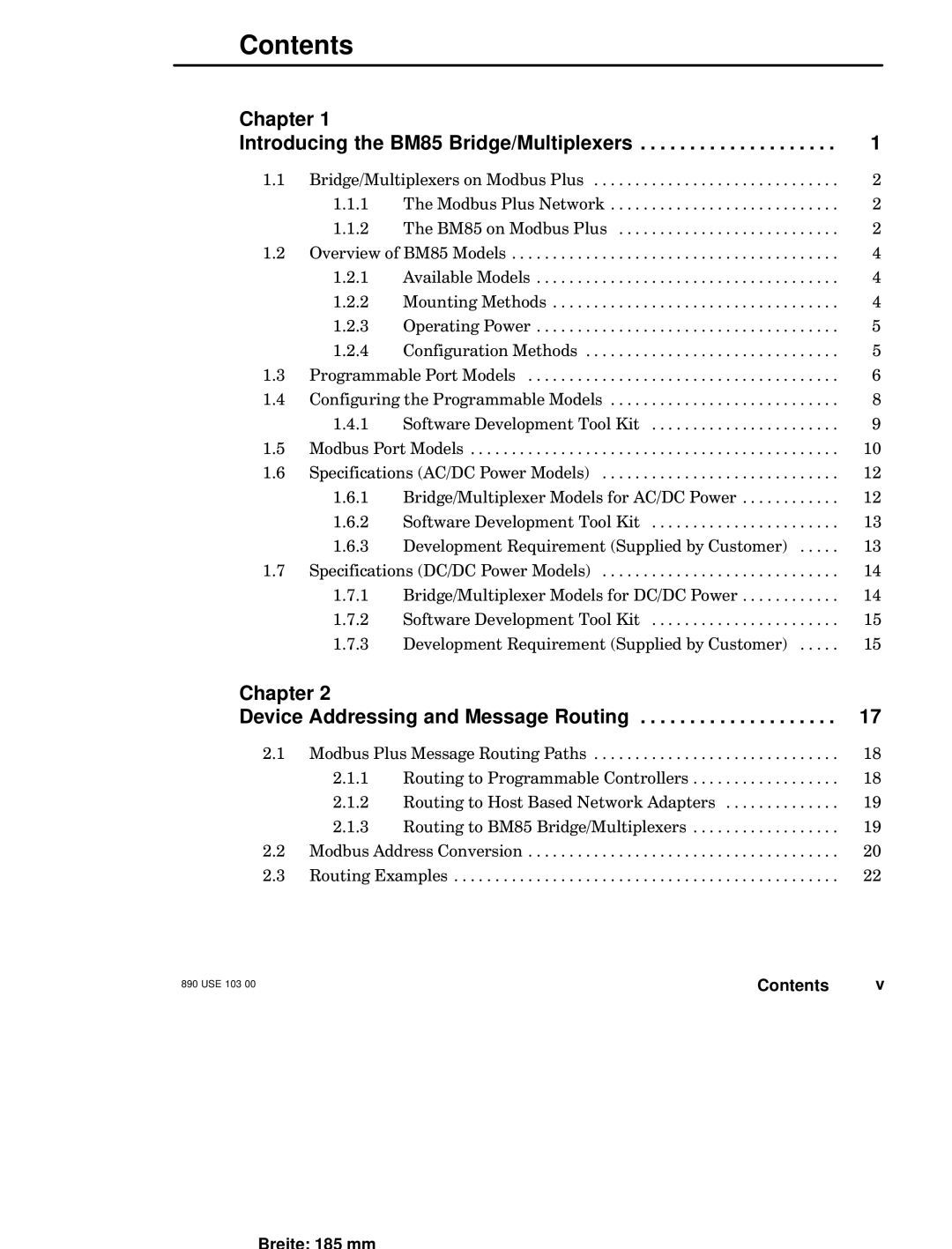 Schneider Electric BM85 manual Contents 