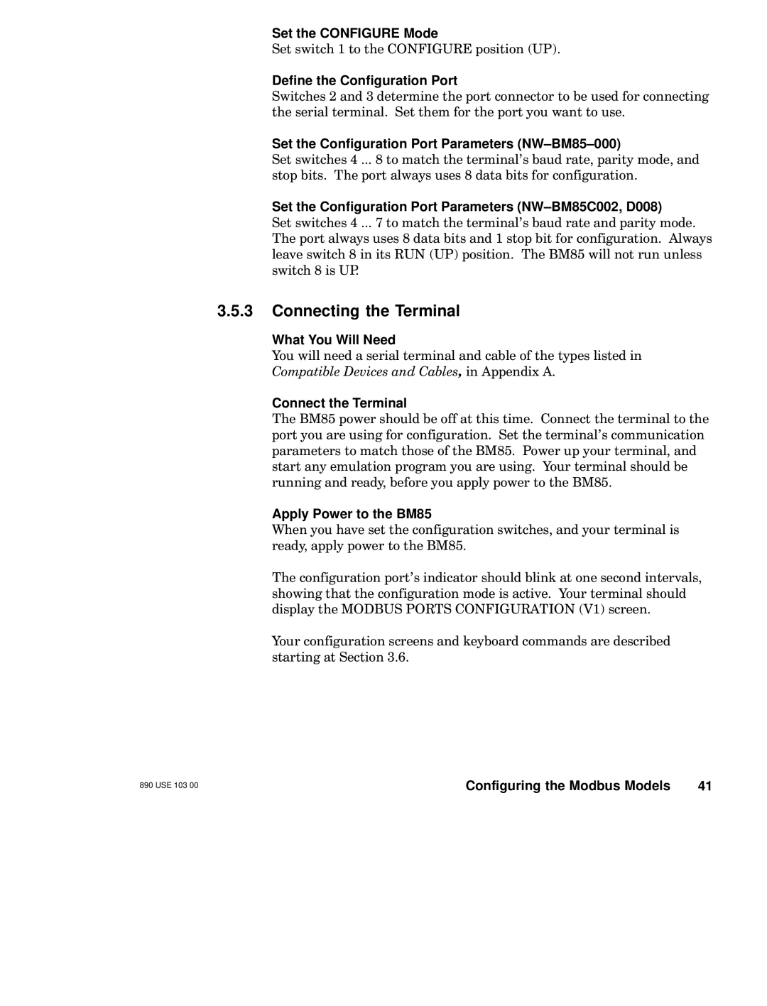 Schneider Electric BM85 manual Connecting the Terminal 