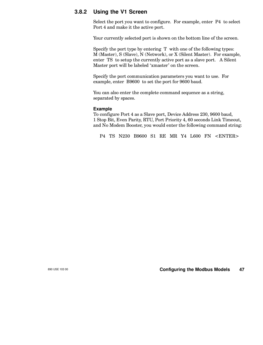 Schneider Electric BM85 manual Using the V1 Screen, Example 