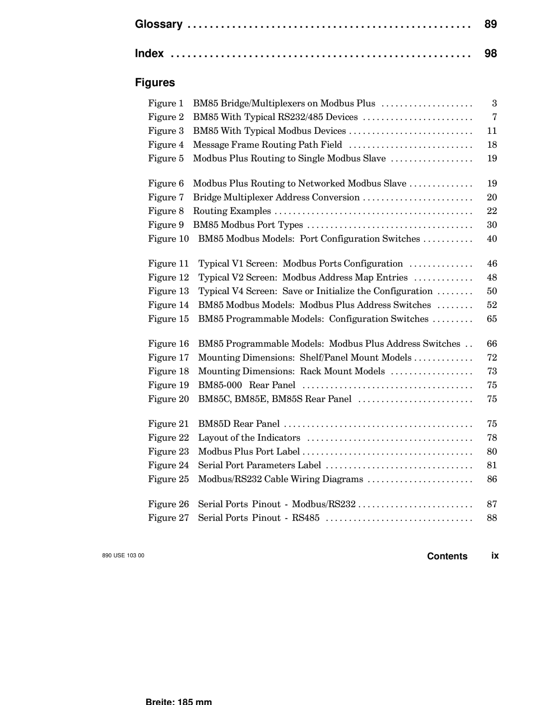 Schneider Electric BM85 manual Glossary Index, Figures 