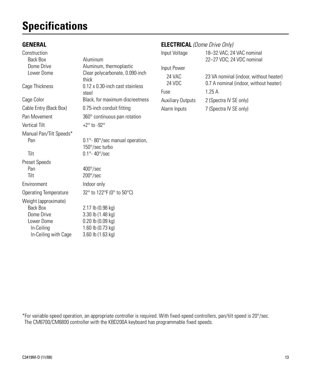 Schneider Electric C3419M-D (11/08) manual Specifications, General 