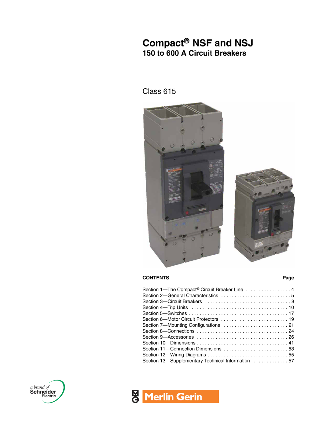 Schneider Electric Class 615 dimensions Compact NSF and NSJ 