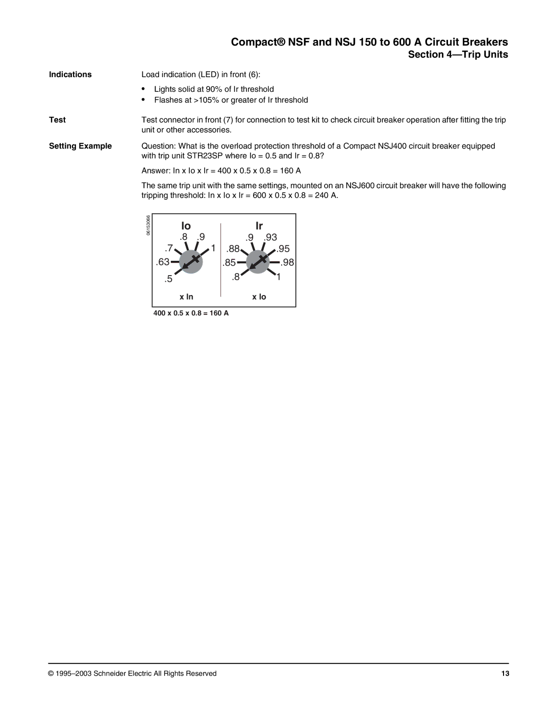 Schneider Electric Class 615 dimensions Indications, Test, Unit or other accessories, Setting Example 