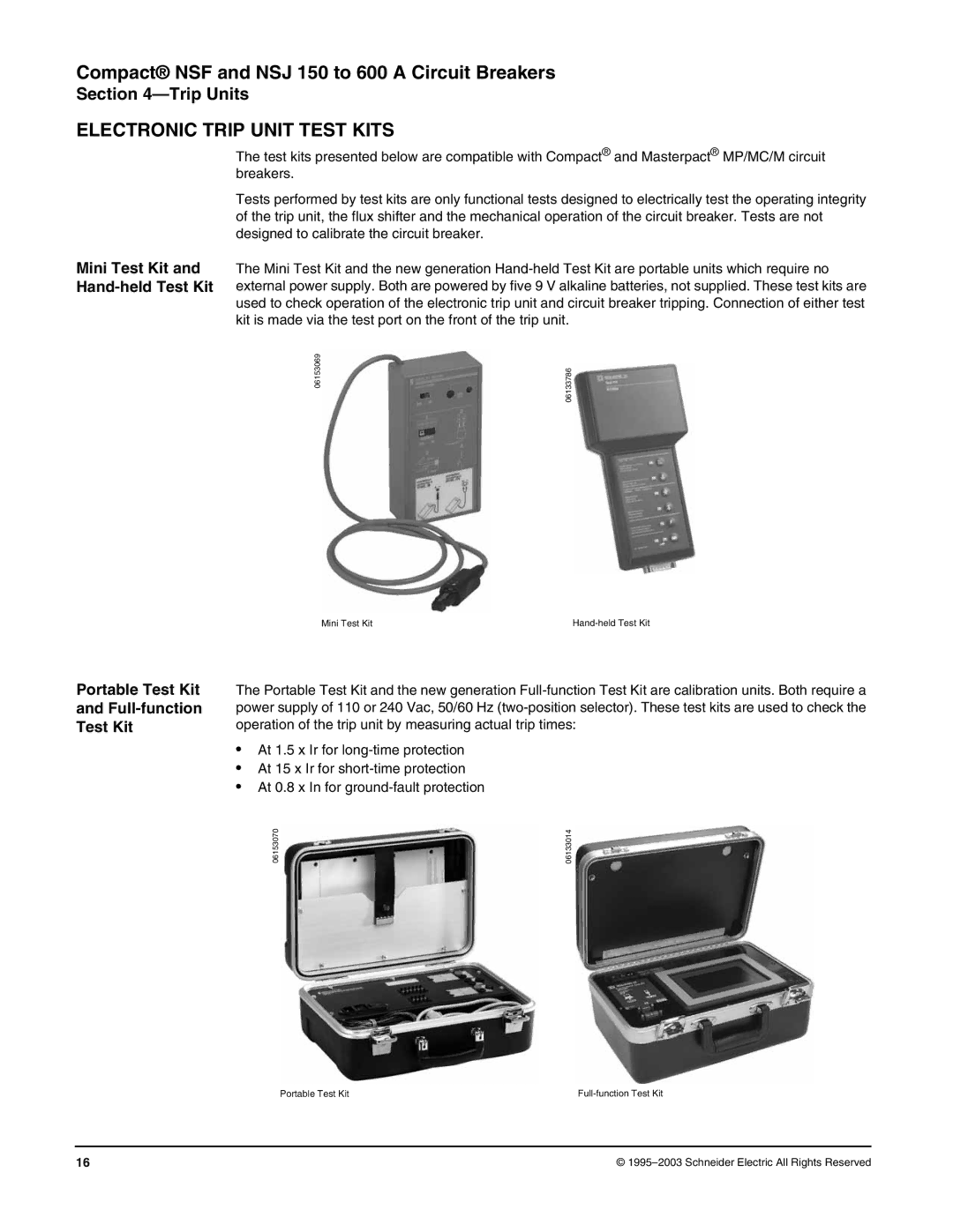 Schneider Electric Class 615 dimensions Electronic Trip Unit Test Kits, Mini Test Kit and Hand-held Test Kit 