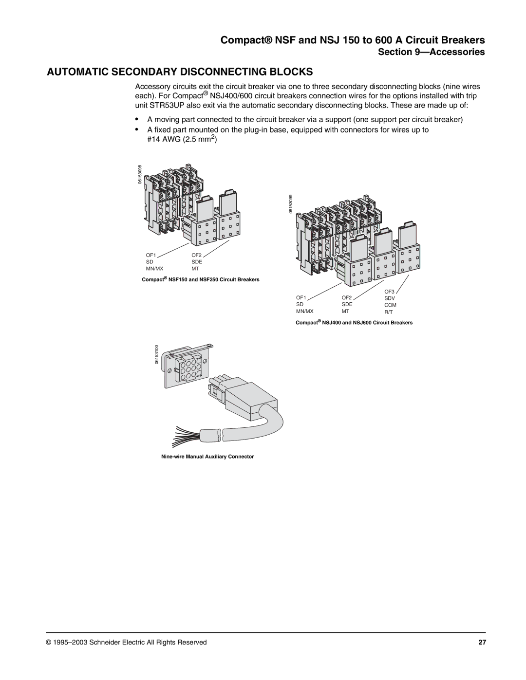 Schneider Electric Class 615 dimensions Automatic Secondary Disconnecting Blocks 