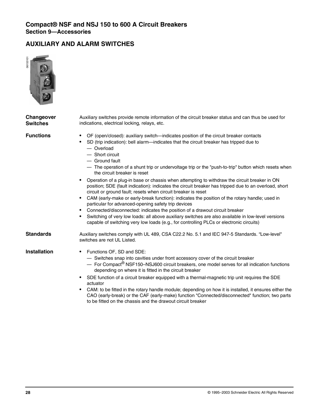 Schneider Electric Class 615 dimensions Auxiliary and Alarm Switches 