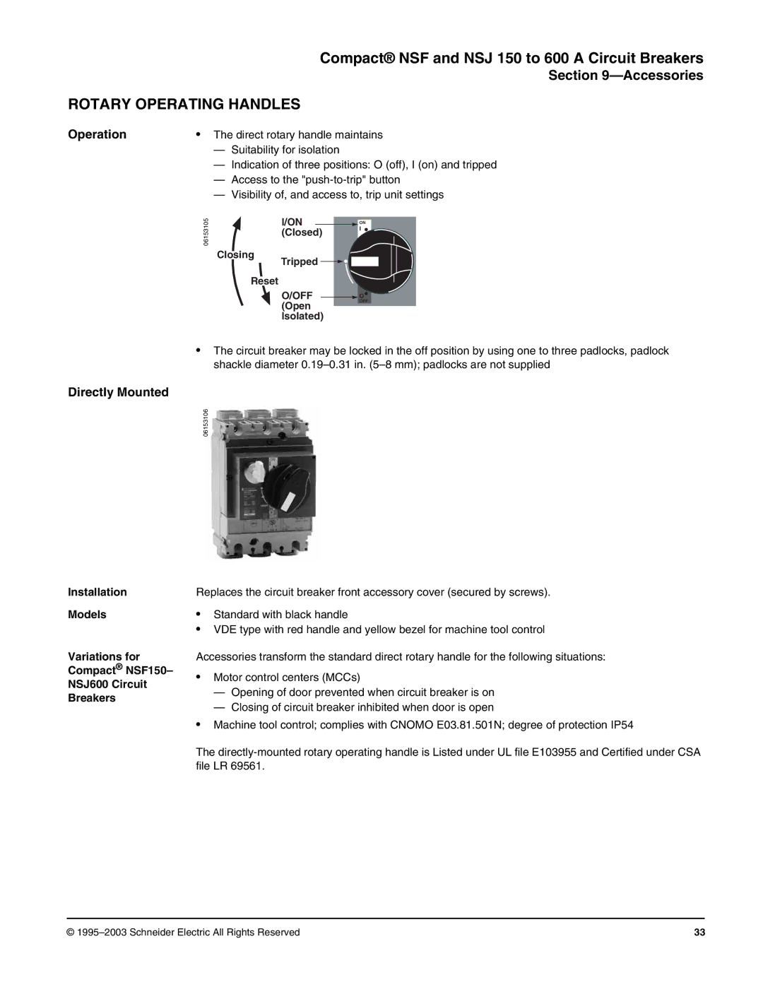 Schneider Electric Class 615 dimensions Rotary Operating Handles, Directly Mounted 