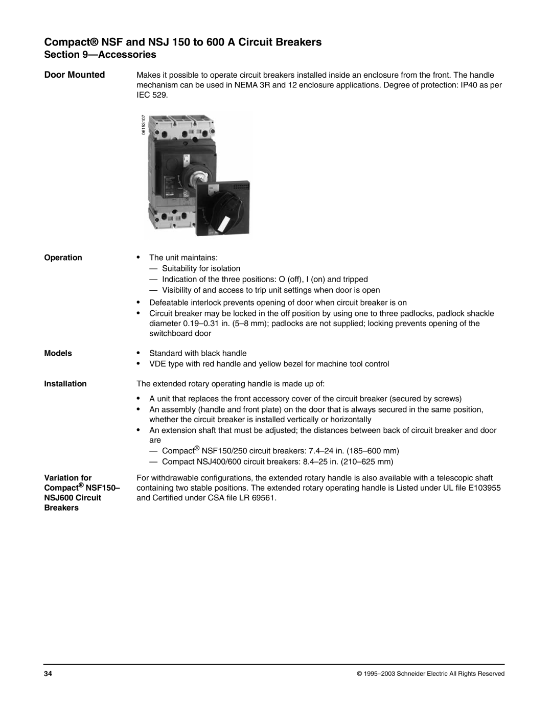 Schneider Electric Class 615 dimensions Door Mounted 