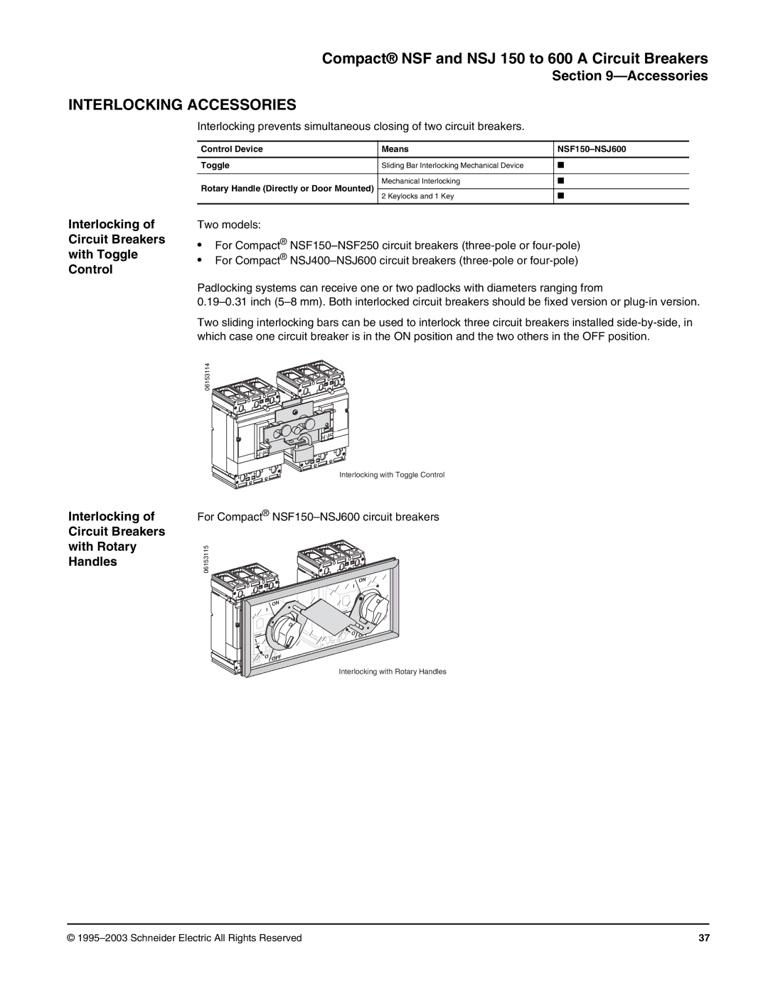 Schneider Electric Class 615 dimensions Interlocking Accessories, Interlocking of Circuit Breakers with Toggle Control 