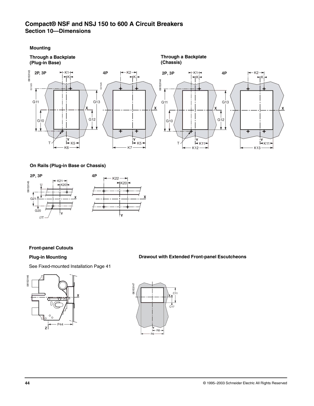 Schneider Electric Class 615 dimensions Mounting Through a Backplate Plug-in Base, On Rails Plug-in Base or Chassis 