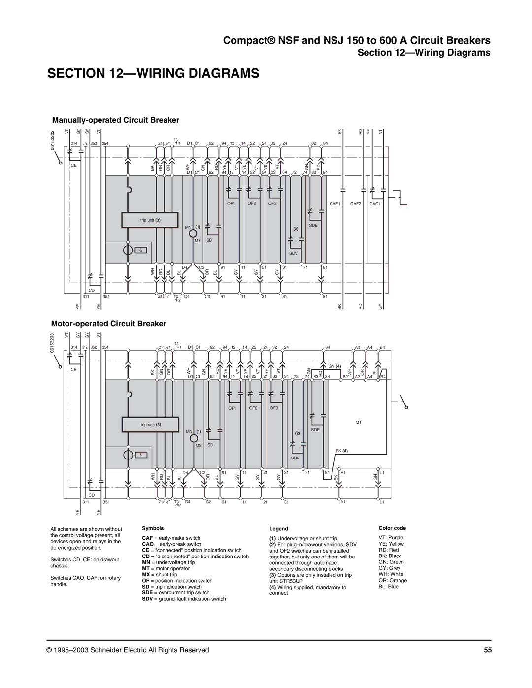 Schneider Electric Class 615 dimensions Wiring Diagrams, Manually-operated Circuit Breaker, Motor-operated Circuit Breaker 