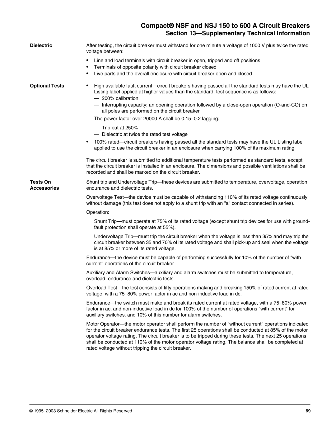 Schneider Electric Class 615 dimensions Dielectric, Optional Tests, Tests On, Accessories 