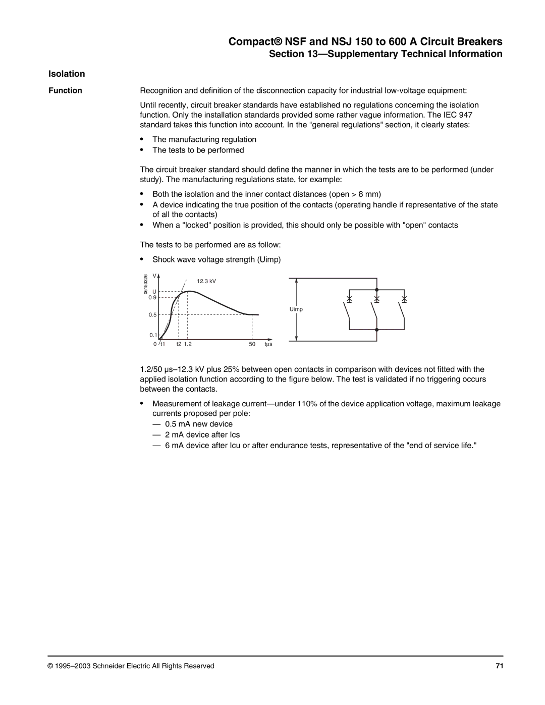 Schneider Electric Class 615 dimensions Isolation, Function 