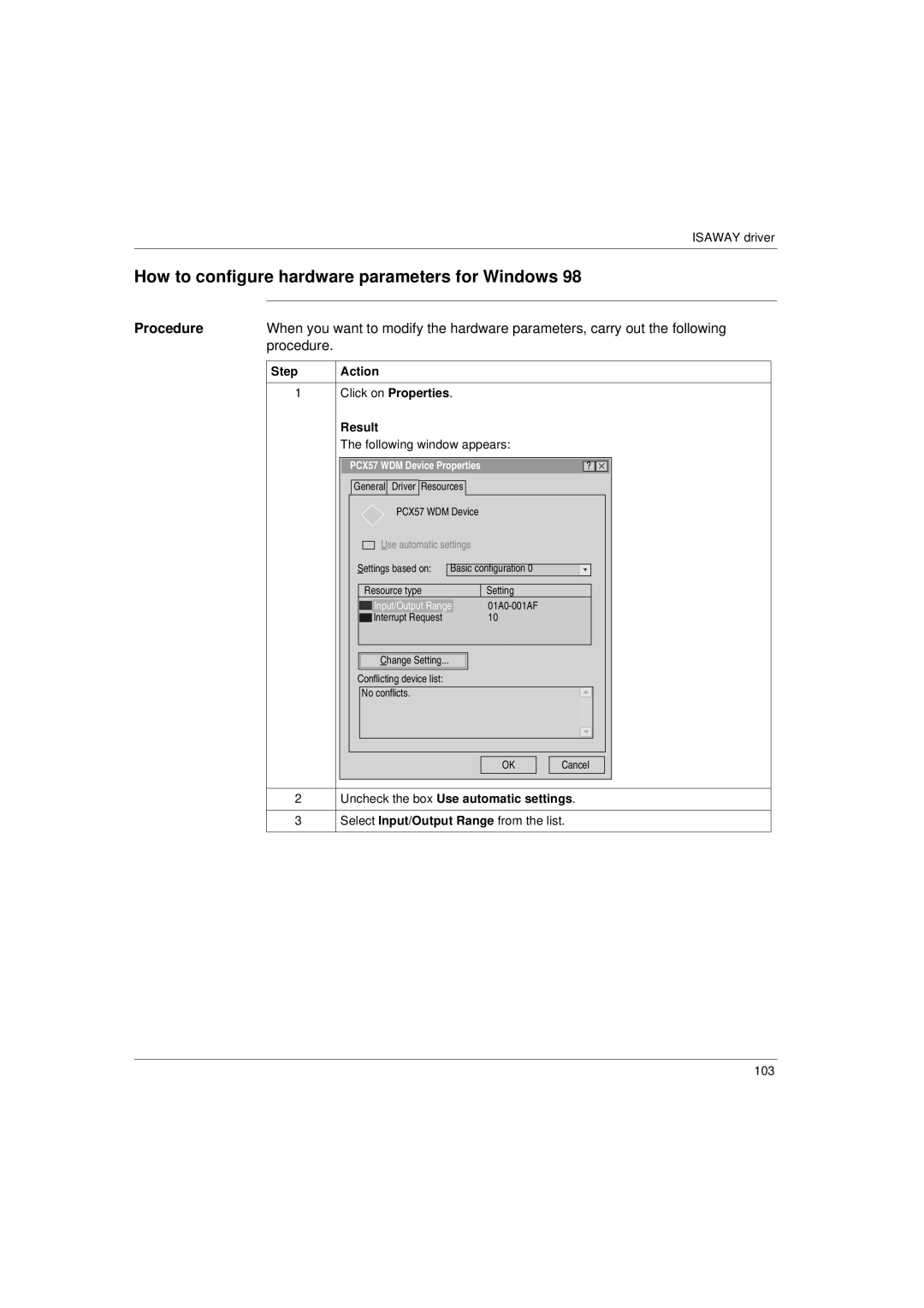 Schneider Electric Communication Drivers How to configure hardware parameters for Windows, PCX57 WDM Device Properties 