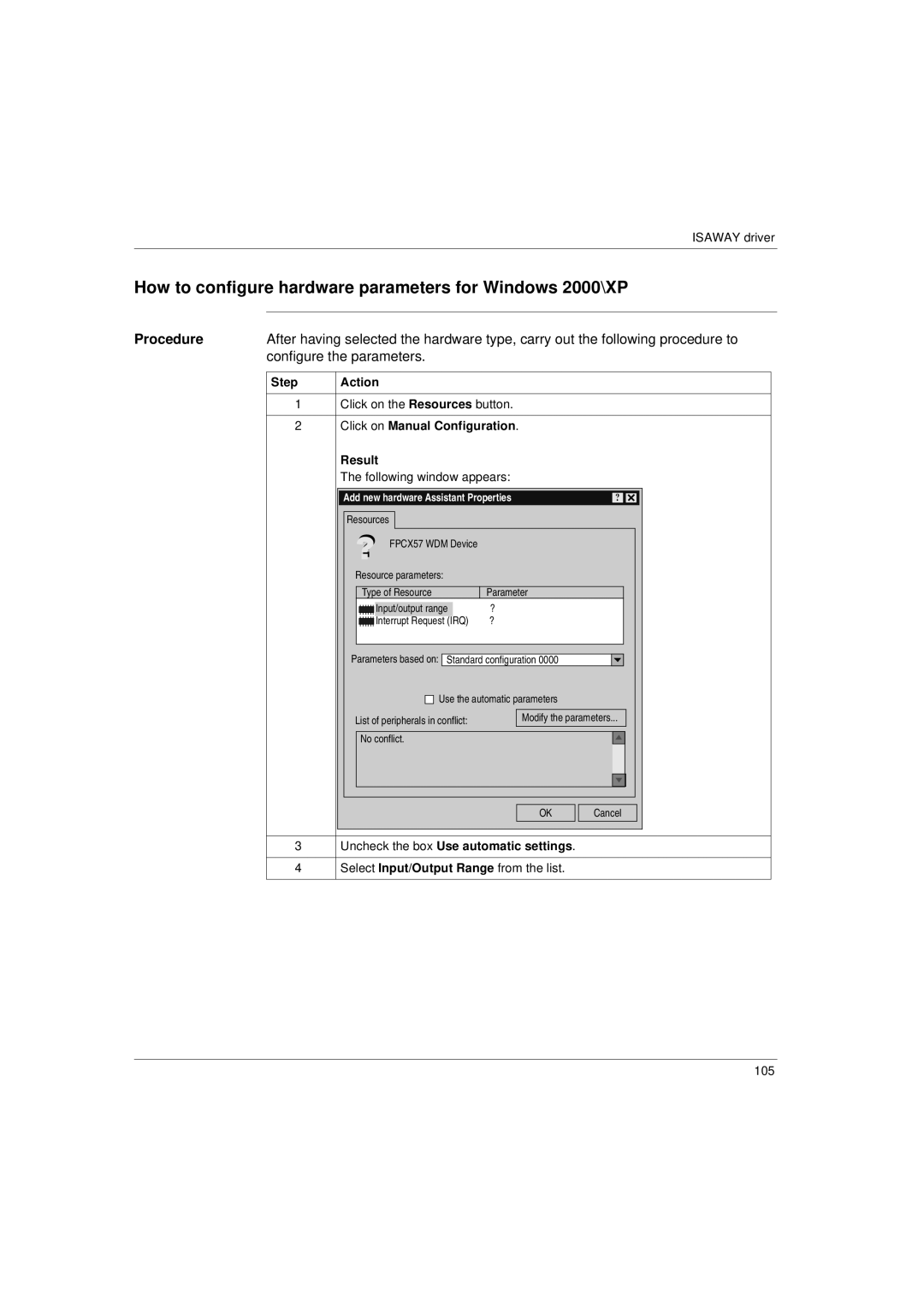 Schneider Electric Communication Drivers installation manual Configure the parameters, Click on Manual Configuration 