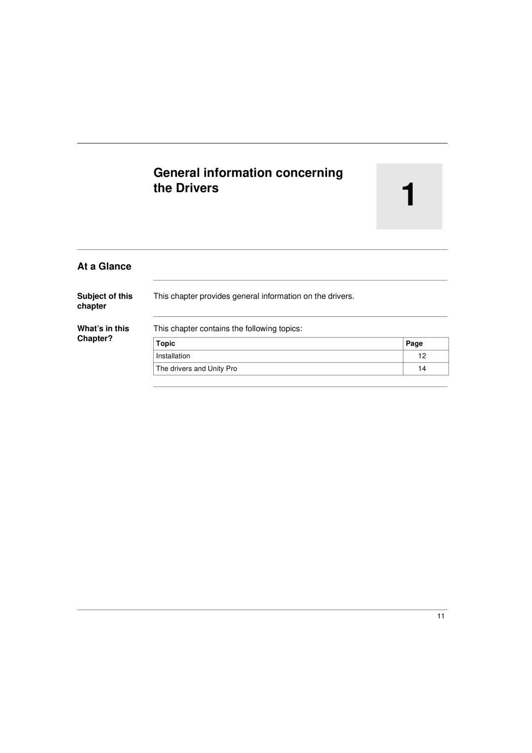 Schneider Electric Communication Drivers installation manual General information concerning Drivers, Topic 