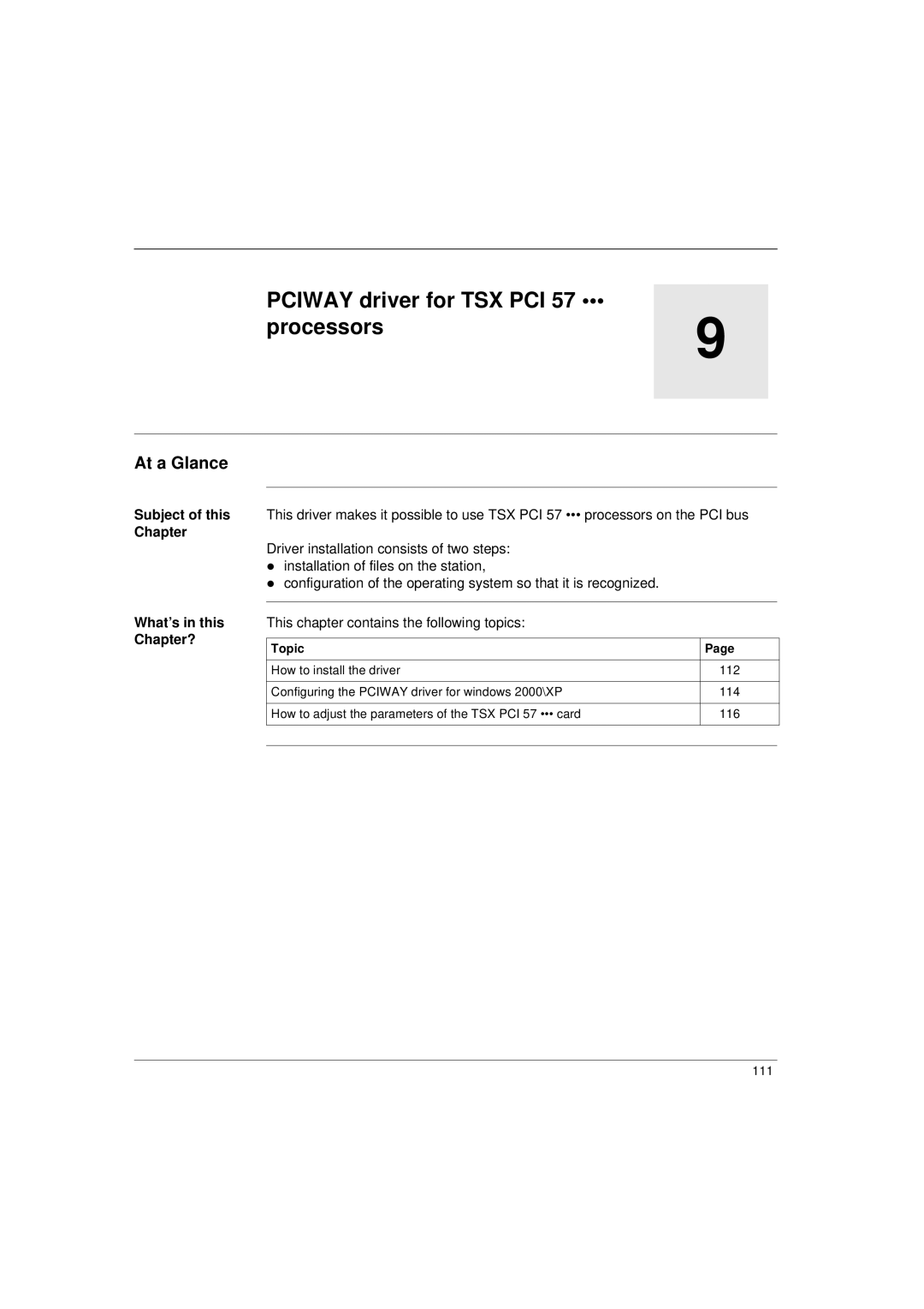 Schneider Electric Communication Drivers installation manual Pciway driver for TSX PCI Processors, At a Glance 