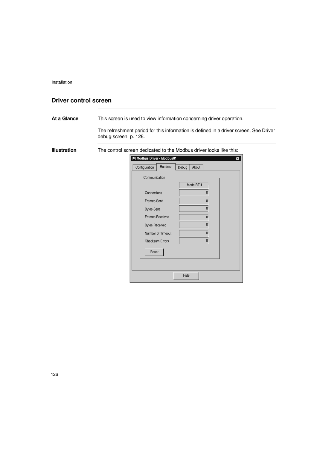 Schneider Electric Communication Drivers installation manual Driver control screen 