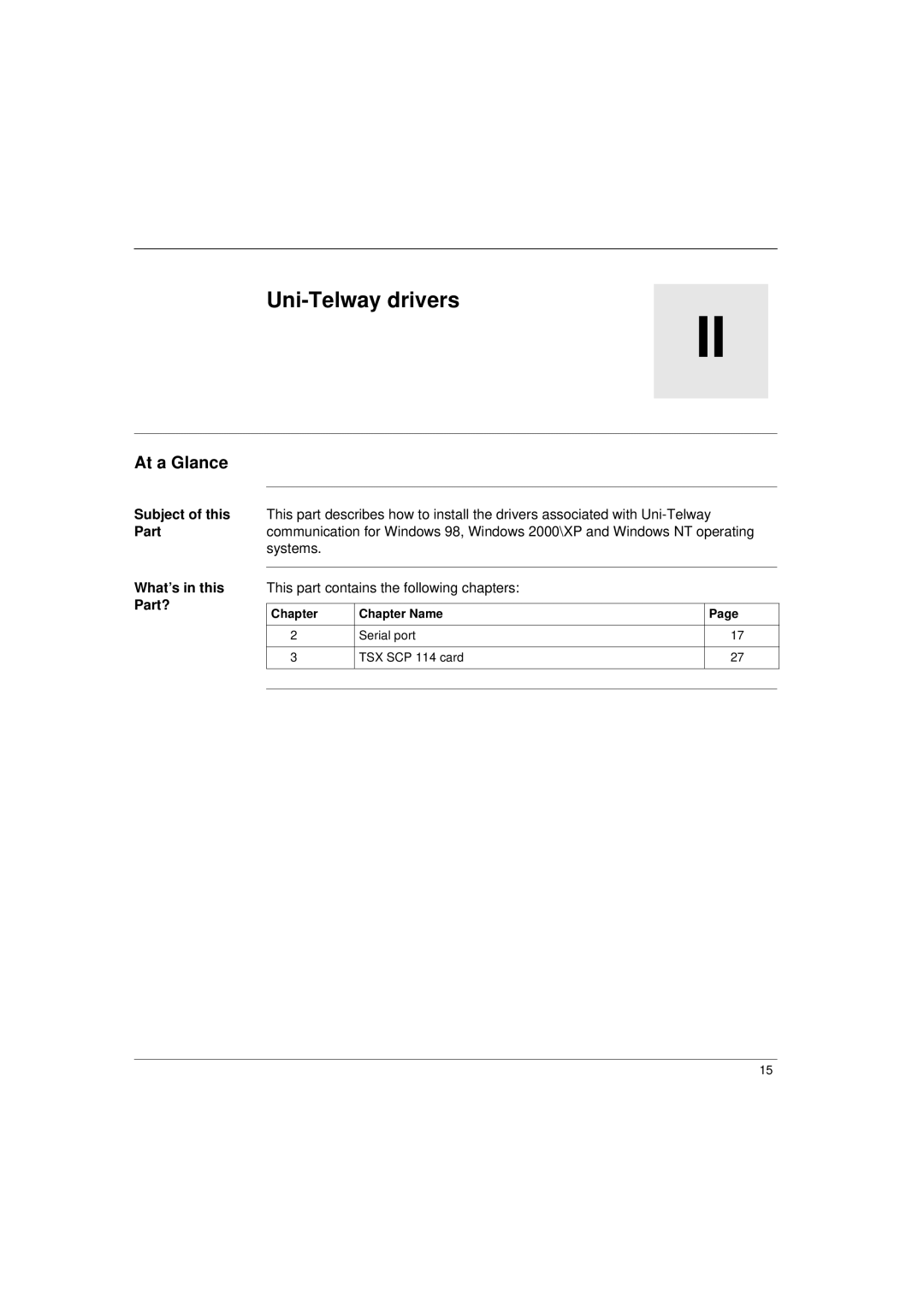 Schneider Electric Communication Drivers installation manual Uni-Telway drivers, Subject of this, What’s in this, Part? 