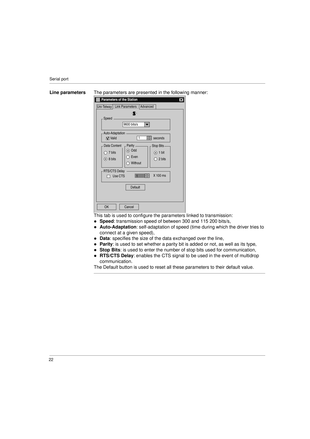 Schneider Electric Communication Drivers installation manual Parameters of the Station 