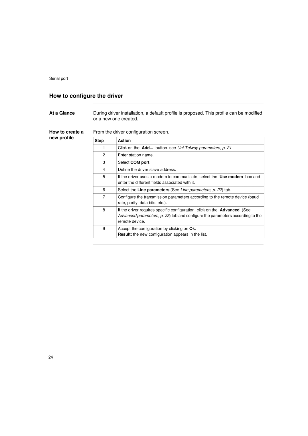 Schneider Electric Communication Drivers How to configure the driver, Or a new one created, How to create a, New profile 