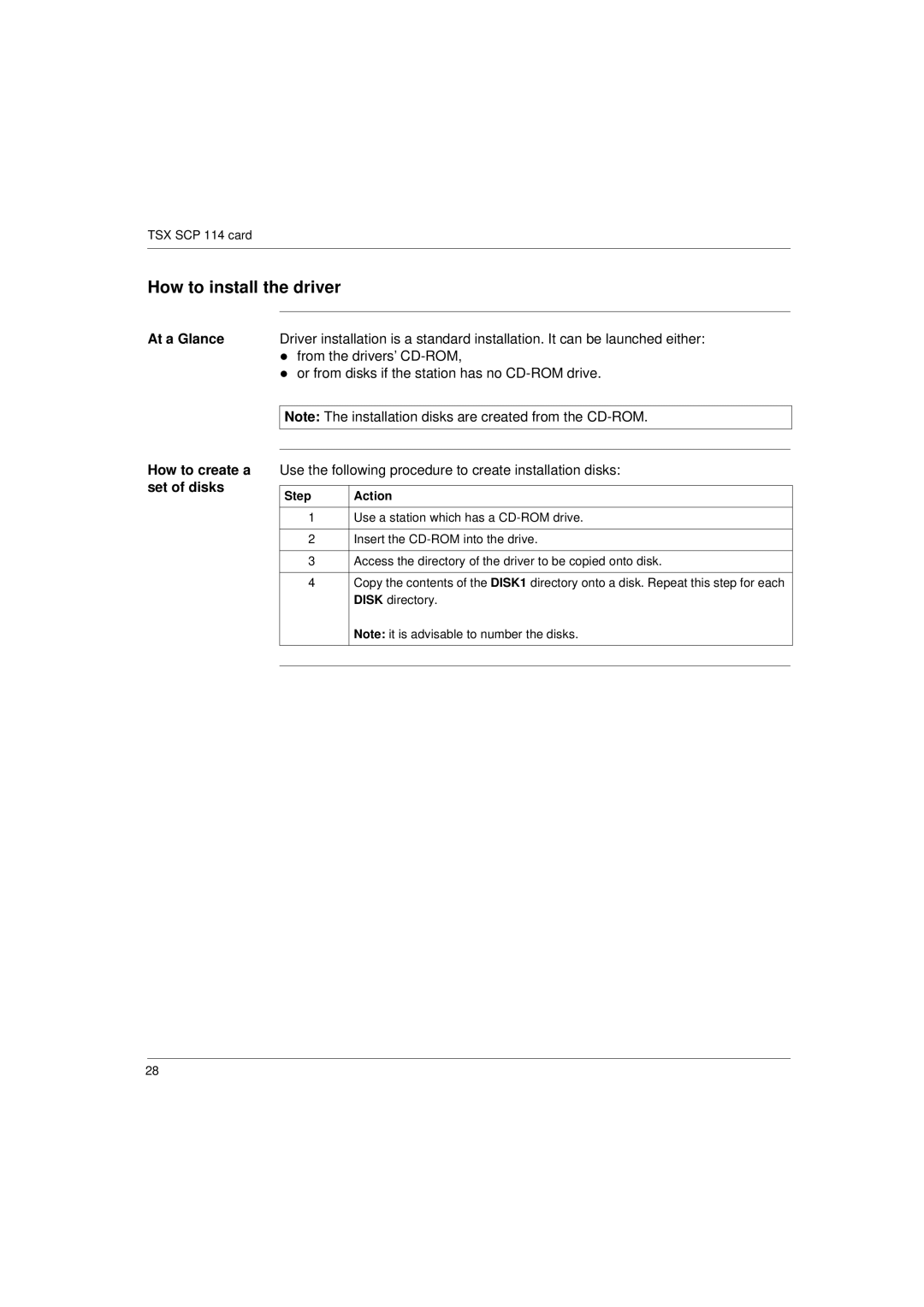 Schneider Electric Communication Drivers How to install the driver, At a Glance How to create a set of disks 