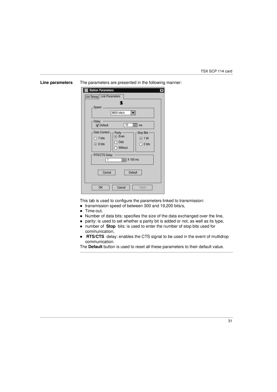 Schneider Electric Communication Drivers installation manual Station Parameters 