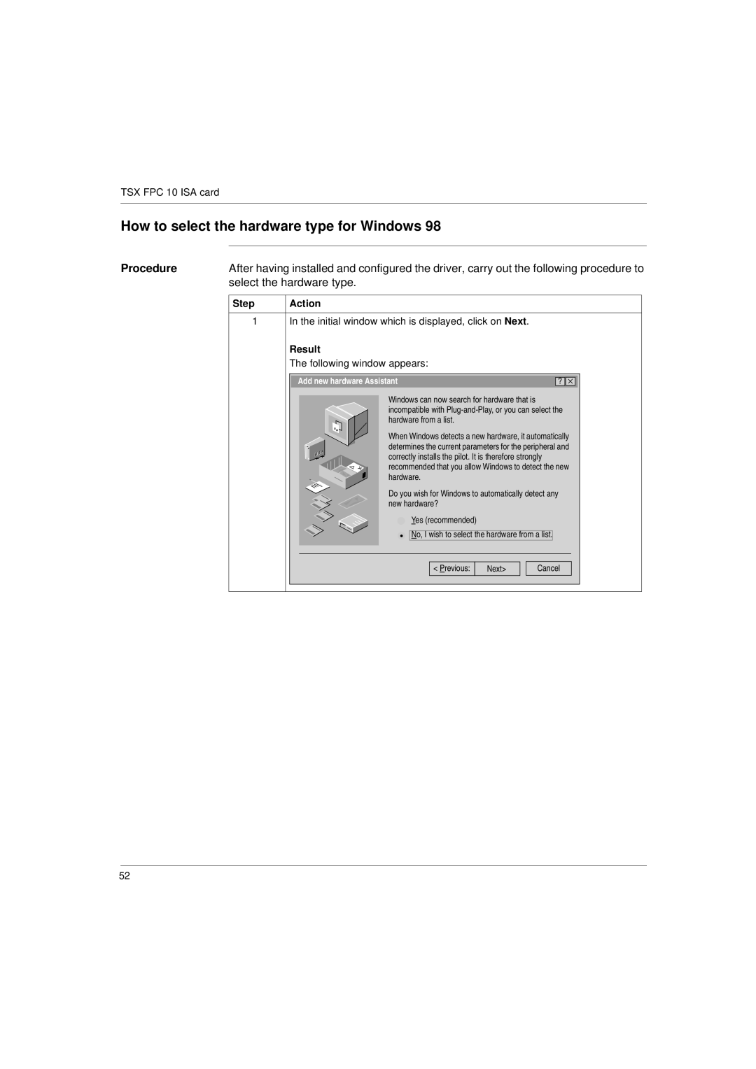 Schneider Electric Communication Drivers How to select the hardware type for Windows, Select the hardware type 