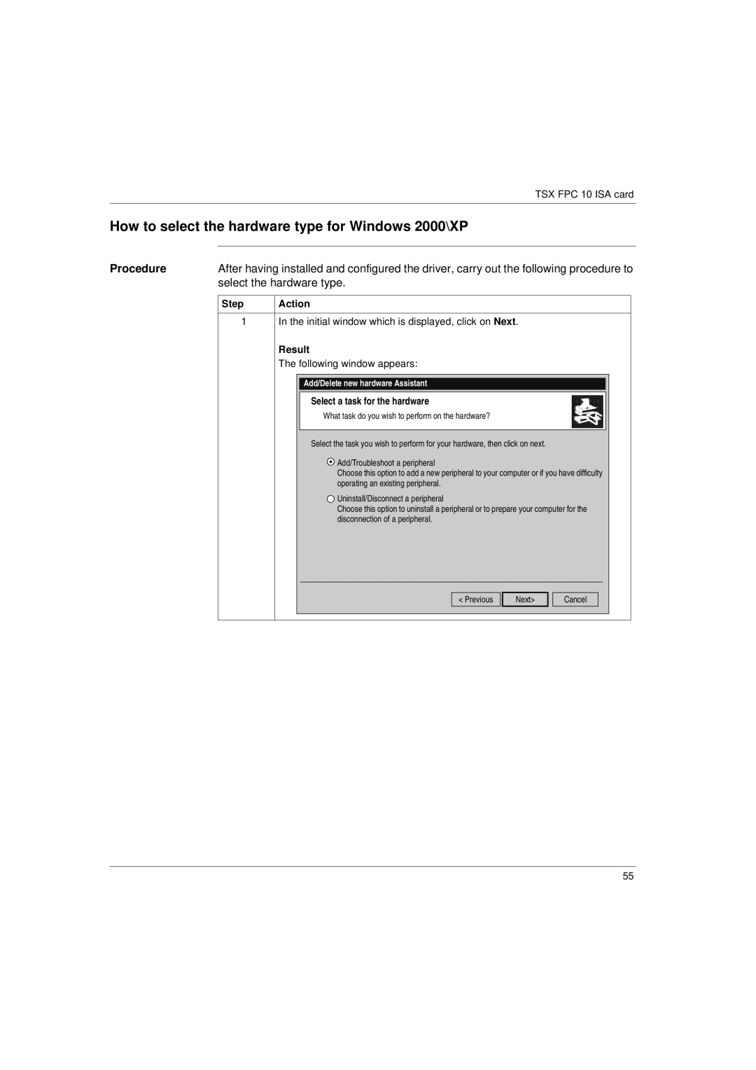 Schneider Electric Communication Drivers installation manual How to select the hardware type for Windows 2000\XP 