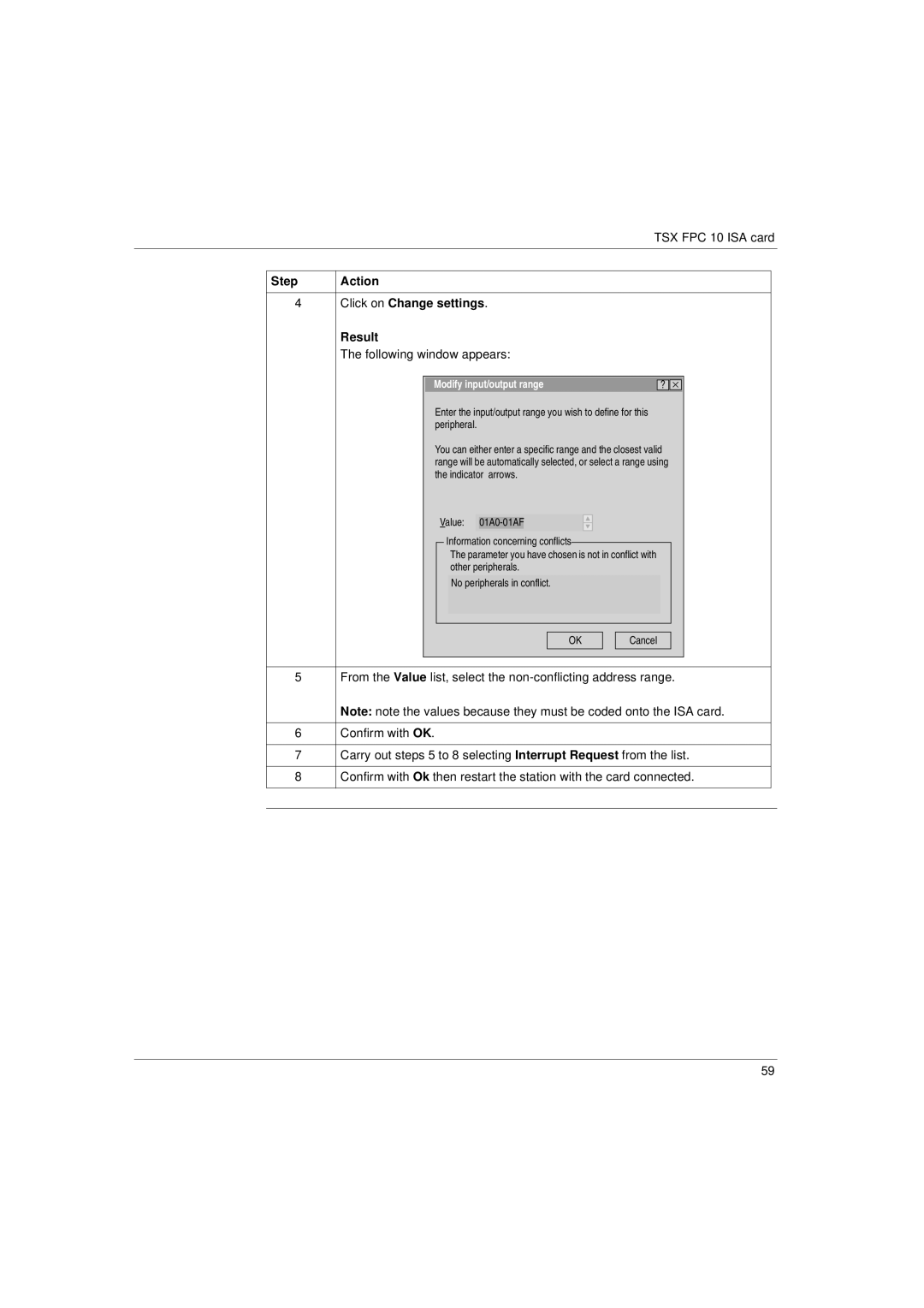 Schneider Electric Communication Drivers installation manual Click on Change settings Result, Modify input/output range 